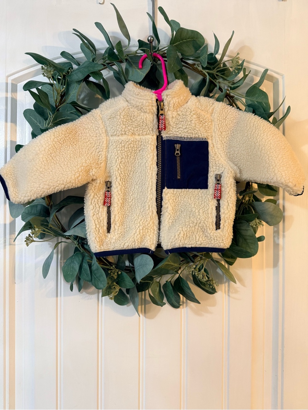 🌿4/$25 • Carters Cream Sherpa Fleece Jacket with Navy Pocket